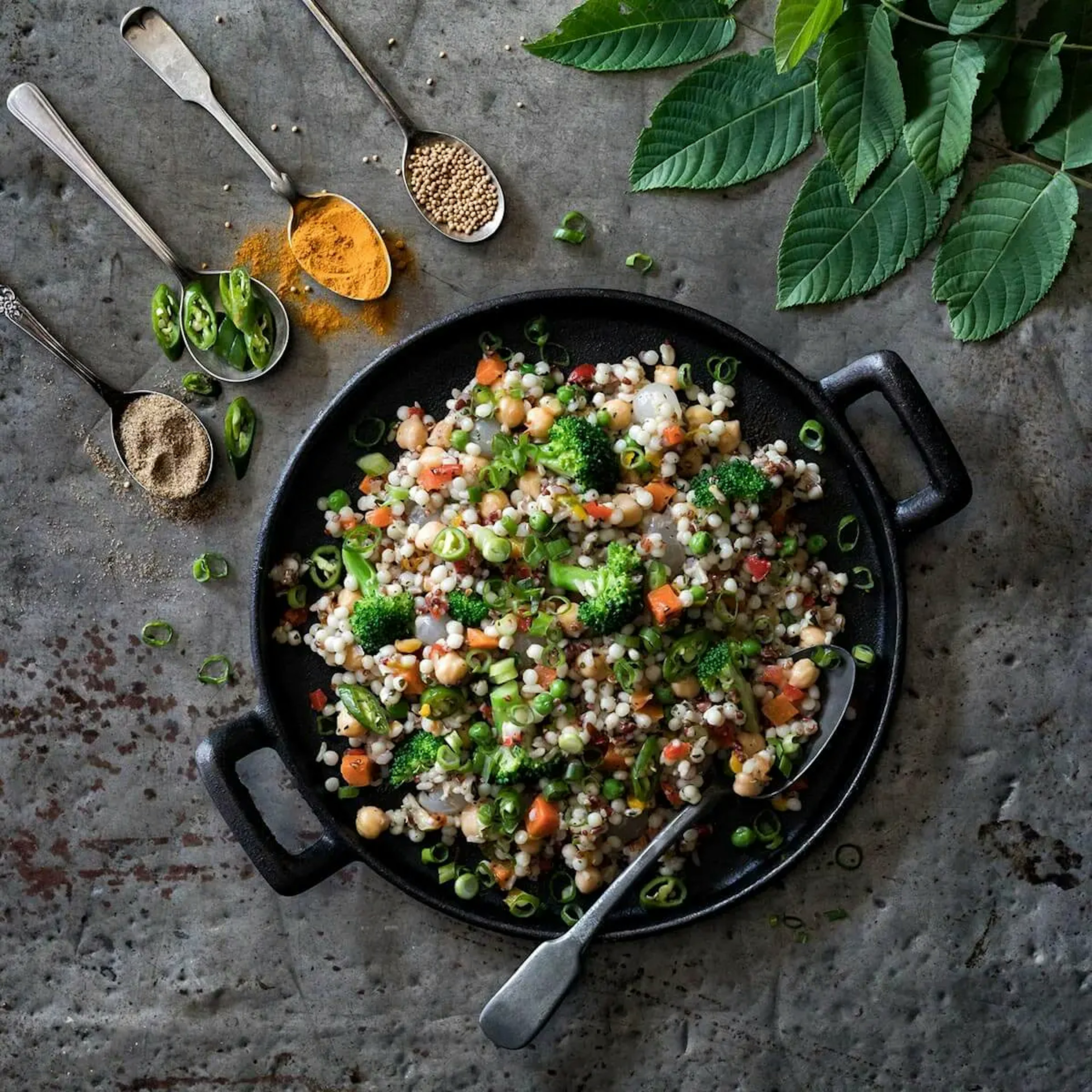 Indian Broccoli and Chickpea Dal Recipe Card